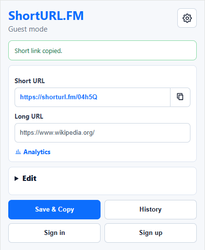 ShortURL.FM browser extension popup preview